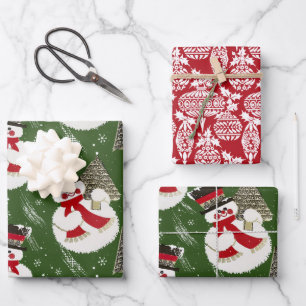Hoja De Papel De Regalo Snowmen escarchado retro