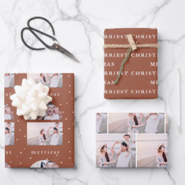 Hoja De Papel De Regalo Snowy Terracotta Merriest Navidad foto