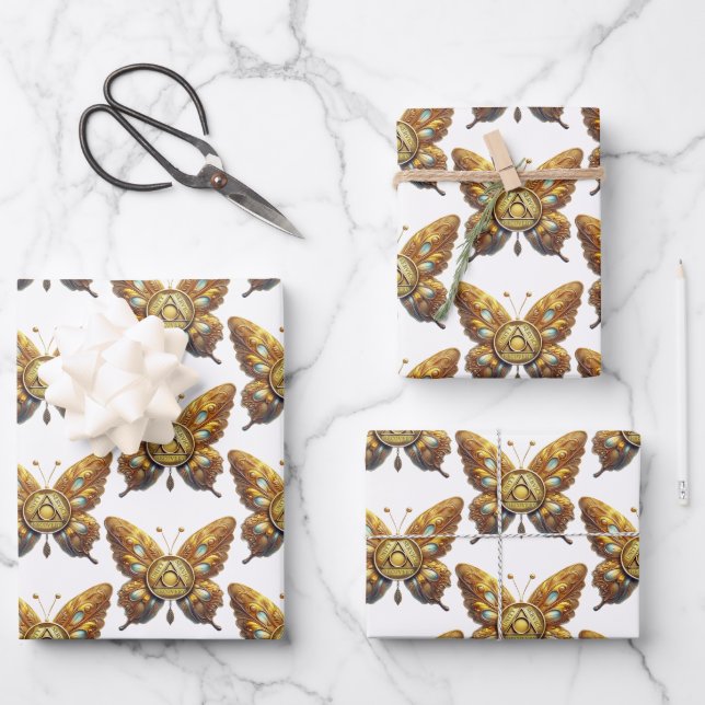 Hoja De Papel De Regalo Sobrio Símbolo Mariposa Unidad Servicio Recuperaci (Anverso)