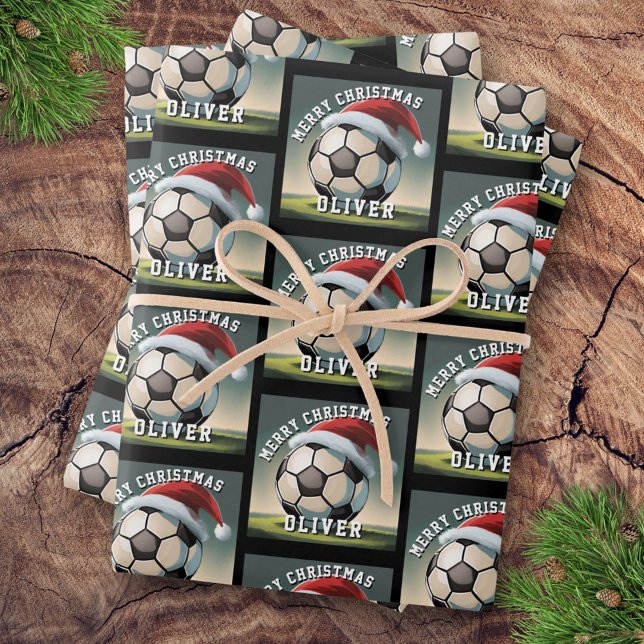 Hoja De Papel De Regalo Soccer Football Ball Santa Hat Name Christmas  (Subido por el creador)
