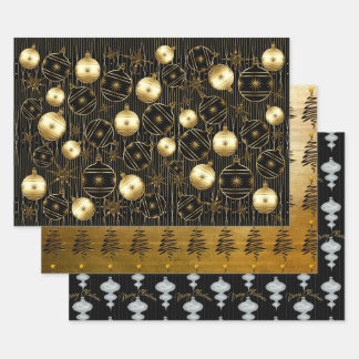 Hoja De Papel De Regalo Sofisticados Navidades en oro, negro y gris