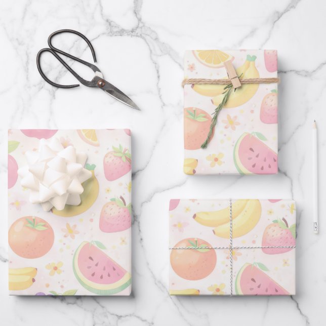 Hoja De Papel De Regalo Soft Pastel Seamless Fruit Pattern (Anverso)