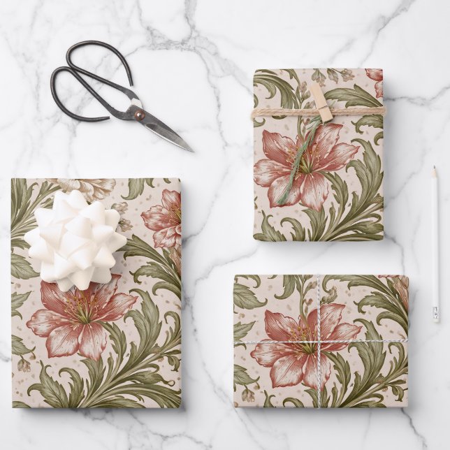 Hoja De Papel De Regalo Soft Scrollwork Garden Floral Pattern (Anverso)