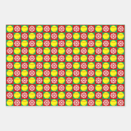 Hoja De Papel De Regalo Softbol y Navidades rojos y verdes copos de nieve