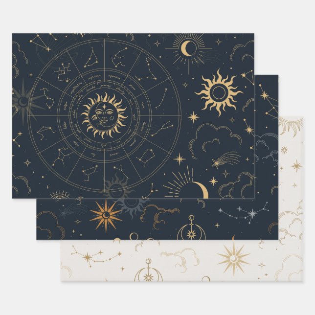 Hoja De Papel De Regalo Sol celeste y luna (Set)