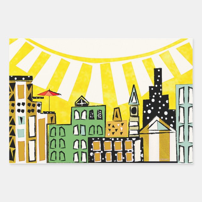 HOJA DE PAPEL DE REGALO SOL EN LA CIUDAD (Anverso)