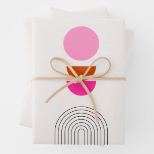 Hoja De Papel De Regalo Sol Rosa Y Arco Iris Moderno De Mediados Del Siglo