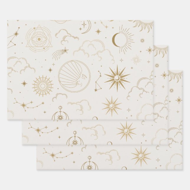 Hoja De Papel De Regalo Sol y Luna Celestiales (Set)