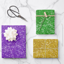 Hoja De Papel De Regalo Sólido Mardi Gras Faux Purpurina Purple Green Gold