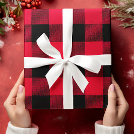 Hoja De Papel De Regalo Solo Plaid de Búfalo Rojo y Negro de Navidad