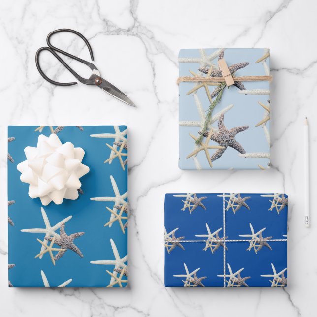 Hoja De Papel De Regalo Sombras de azul de estrellas de mar (Anverso)