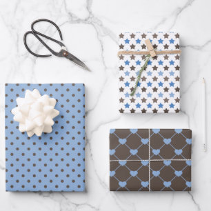 HOJA DE PAPEL DE REGALO SOMBRAS DE PATRONES MARRONES Y AZULES