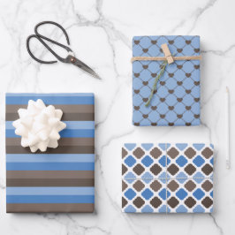 HOJA DE PAPEL DE REGALO SOMBRAS DE PATRONES MARRONES Y AZULES