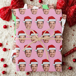 Hoja De Papel De Regalo Sombrero de Santa con foto de cara personalizada r