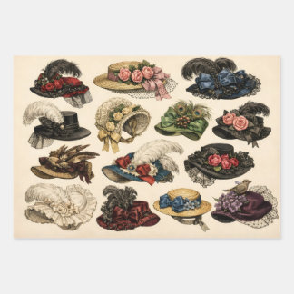 Hoja De Papel De Regalo Sombreros de dama vintage victorianos con plumas,