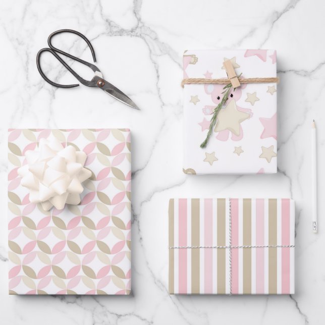 HOJA DE PAPEL DE REGALO SOMBRILLAS DE OSOS PEQUEÑOS Y TONOS ESTRELLAS Y CA (Anverso)