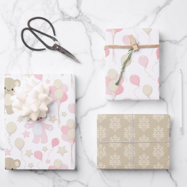 HOJA DE PAPEL DE REGALO SOMBRILLAS PASTEL DE LAS ESTRELLAS DE OSOS PEQUEÑO (Anverso)