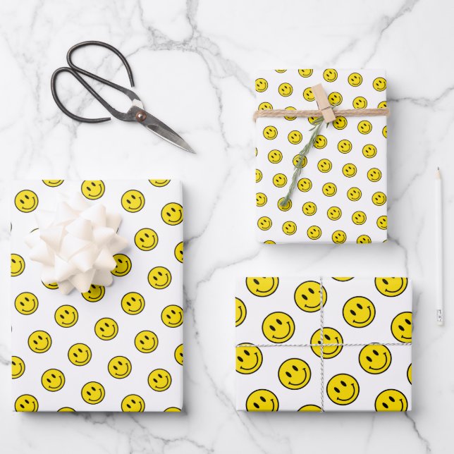 Hoja De Papel De Regalo Sonríe Emojis faciales Feliz diversión con punto d (Anverso)