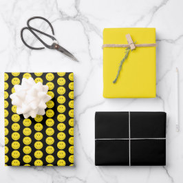 Hoja De Papel De Regalo Sonrisa amarillo negro sonrisa cara