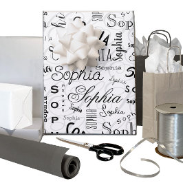 Hoja De Papel De Regalo Sophia Typography Black White