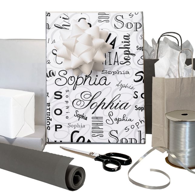Hoja De Papel De Regalo Sophia Typography Black White (Subido por el creador)