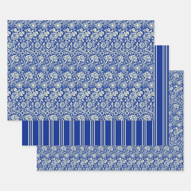 Hoja De Papel De Regalo Sorta Blue Calico y Stripes (Set)