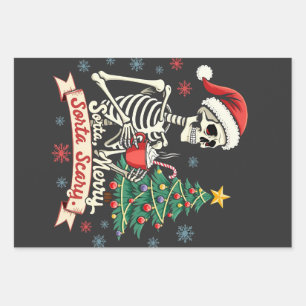Hoja De Papel De Regalo Sorta Merry Sorta Scary Spooky Skeleton Xmas