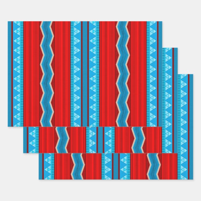 Hoja De Papel De Regalo Southwest River Canyon Geometric Red Turquoise (Set)
