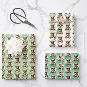 Hoja De Papel De Regalo Soy Teddy Bear Cool con Lazo Verde Personalizable