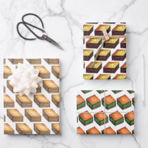Hoja De Papel De Regalo Spanakopita Moussaka Baklava Impresiones de comida