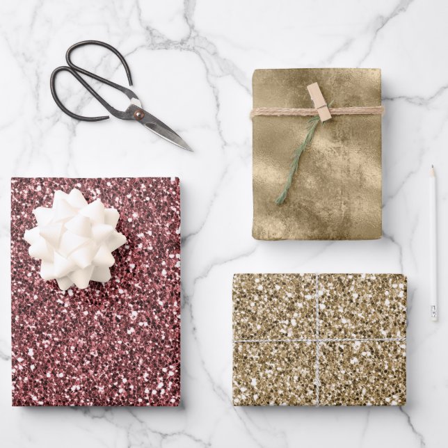 Hoja De Papel De Regalo Sparkle Red Glitz Gold Purpurina (Anverso)