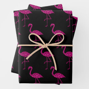 Hoja De Papel De Regalo Sparkly flamingo Patrón de purpurina rosado Negro