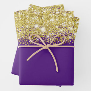 Hoja De Papel De Regalo Sparkly Gold Purpurina Royal Purple Faux