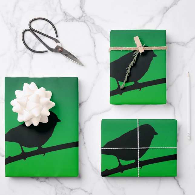 Hoja De Papel De Regalo Sparrow Silhouette On Limonene (Anverso)