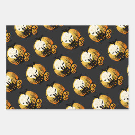 Hoja De Papel De Regalo Spooky Halloween Naranja Black