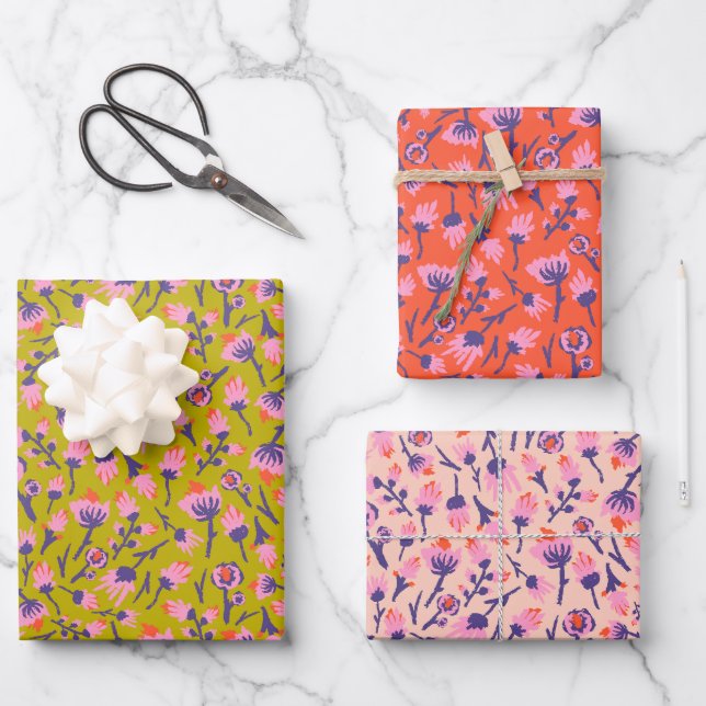 Hoja De Papel De Regalo Spring Flowers Yellow Pink purp Botanical  Floral  (Anverso)