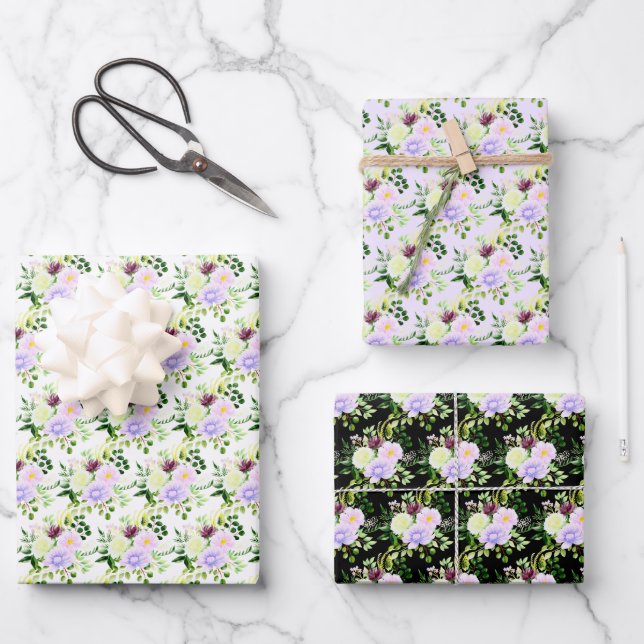 Hoja De Papel De Regalo Spring Purple Flowers with Foliage (Anverso)