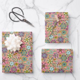 Hoja De Papel De Regalo Spring Season Retro Flower Colors Seamless Pattern
