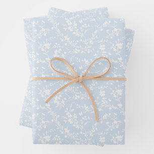 Hoja De Papel De Regalo Spring Sprigs Neutral - Azul Polvo