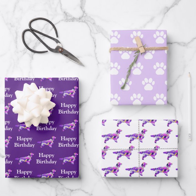 Hoja De Papel De Regalo Springer Spaniel Dog Silhouette Purple Birthday (Anverso)