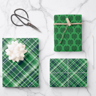 Hoja De Papel De Regalo St.  Patrick’s Day Celtic Clover & Plaid
