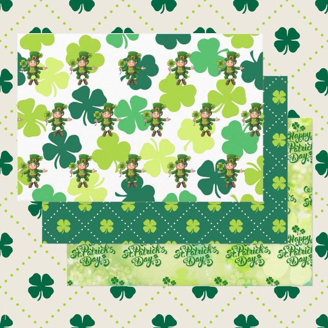 Hoja De Papel De Regalo St. Patrick's Day Leprechaun Shamrock Green (Subido por el creador)