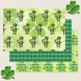 Hoja De Papel De Regalo St. Patrick's Day Leprechaun Shamrock Green Plaid