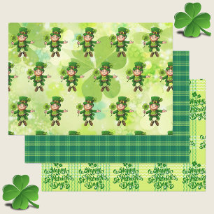 Hoja De Papel De Regalo St. Patrick's Day Leprechaun Shamrock Green Plaid
