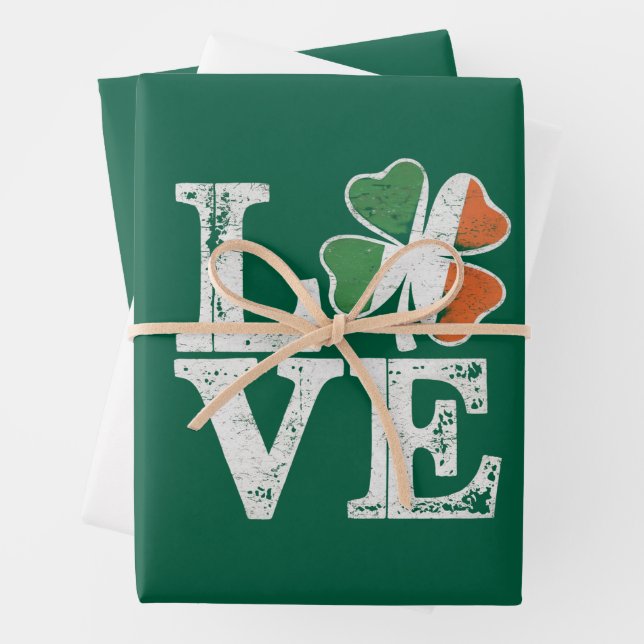 Hoja De Papel De Regalo St Patrics Day Love Lucky Irish Shamrock Green (In situ)