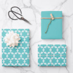 Hoja De Papel De Regalo Star Tiles Patrón geométrico Turquesa<br><div class="desc">Turquesa De Patrón Geométrico De Estrellas. Diseño de mosaico moderno a la sombra de un roble azul de huevo que también funciona muy bien para las fiestas de Hanukkah y judías.</div>