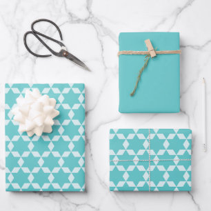 Hoja De Papel De Regalo Star Tiles Patrón geométrico Turquesa