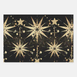 Hoja De Papel De Regalo Starburros de oro negro y champán y estupidez