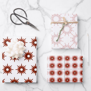 Hoja De Papel De Regalo Starburst de los Navidades rojos modernos de media
