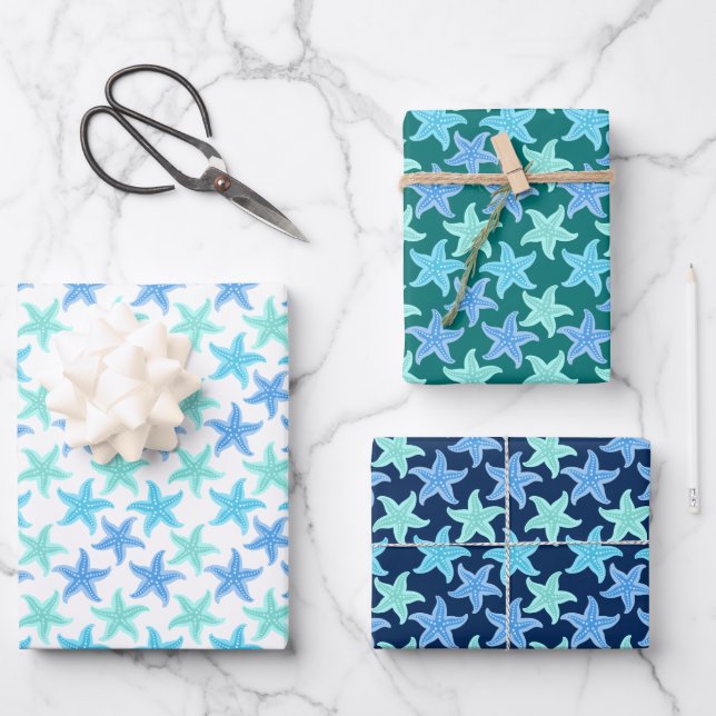 Hoja De Papel De Regalo Starfish azul turquesa (Anverso)